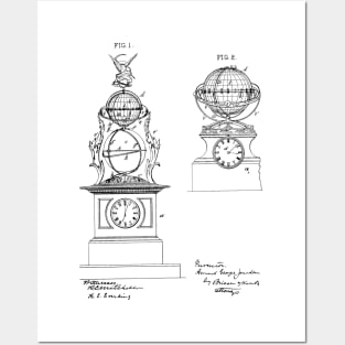 Geographical Clock Vintage Patent Hand Drawing Posters and Art